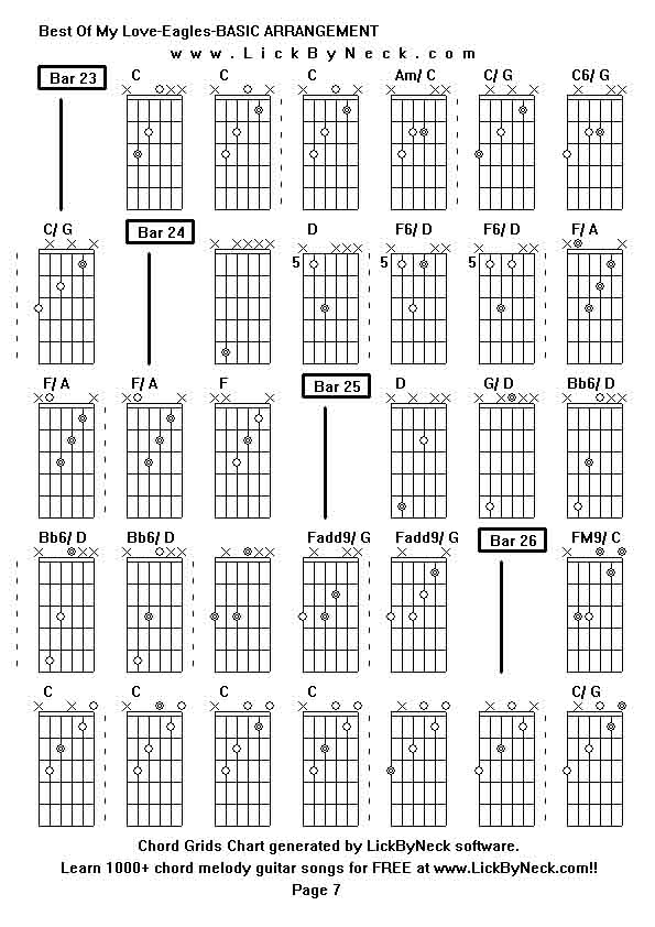 Chord Grids Chart of chord melody fingerstyle guitar song-Best Of My Love-Eagles-BASIC ARRANGEMENT,generated by LickByNeck software.